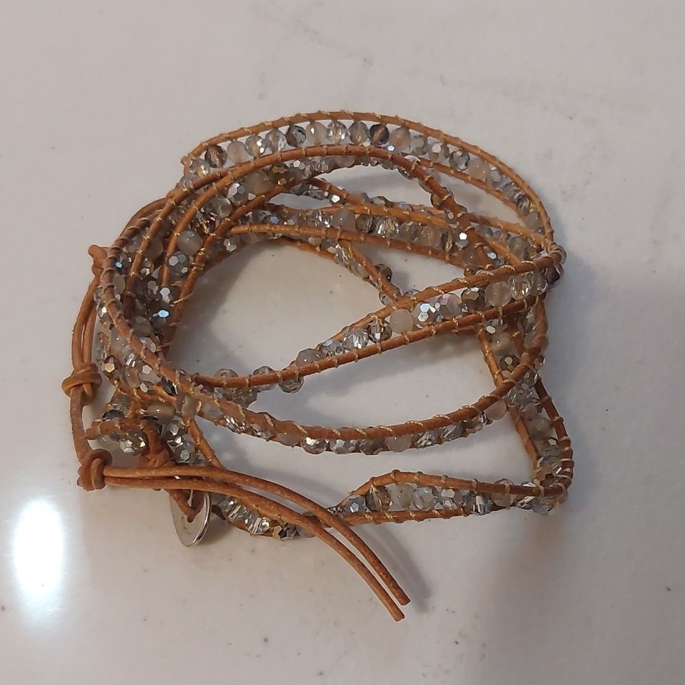 Approx 36" Long Beaded Leather Cords Wrapped Bracelet